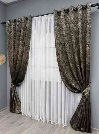 Комплект штор на люверсах VR-Textil Жаккард Fantasy № 1632ш Венге с бежевым 150х280 см 2 шт (37-0177) Киев