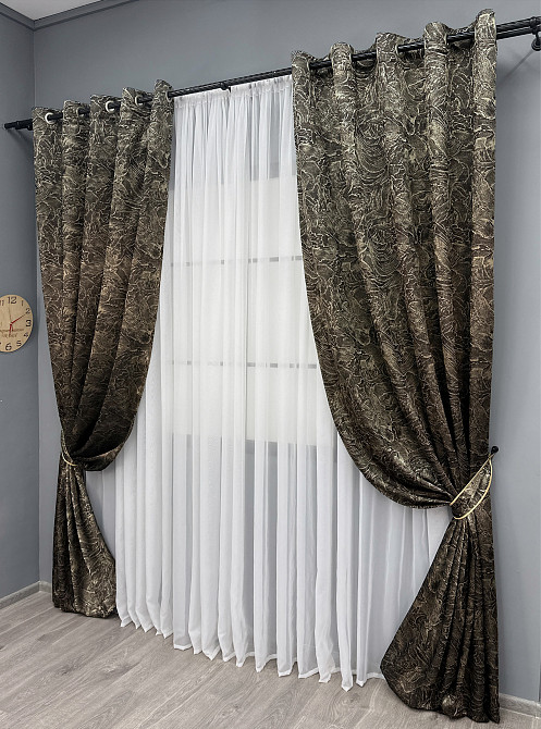 Комплект штор на люверсах VR-Textil Жаккард Fantasy № 1632ш Венге с бежевым 150х280 см 2 шт (37-0177) Киев - изображение 3