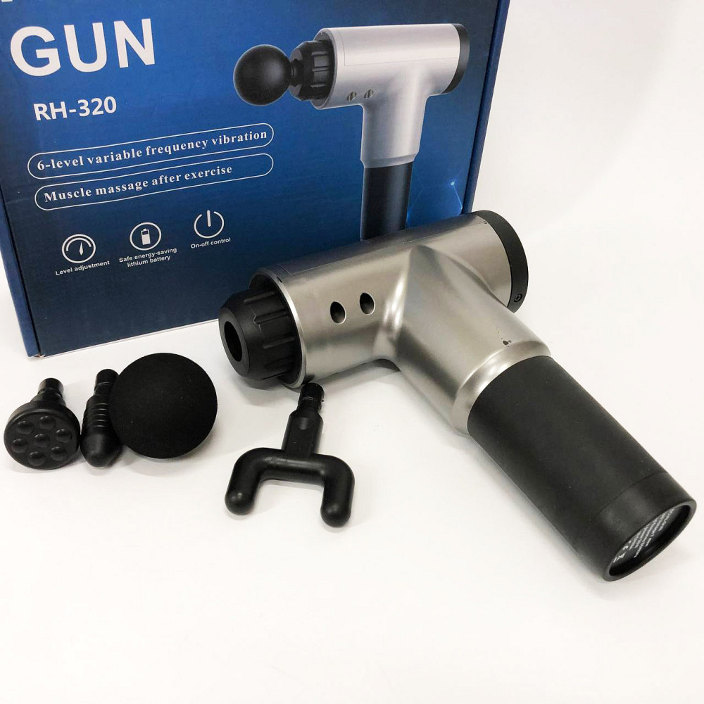 Аккумуляторный массажер для икр Fascial Gun KH-320, Массажер мышечный с разными насадками YU-16 Львов - изображение 1