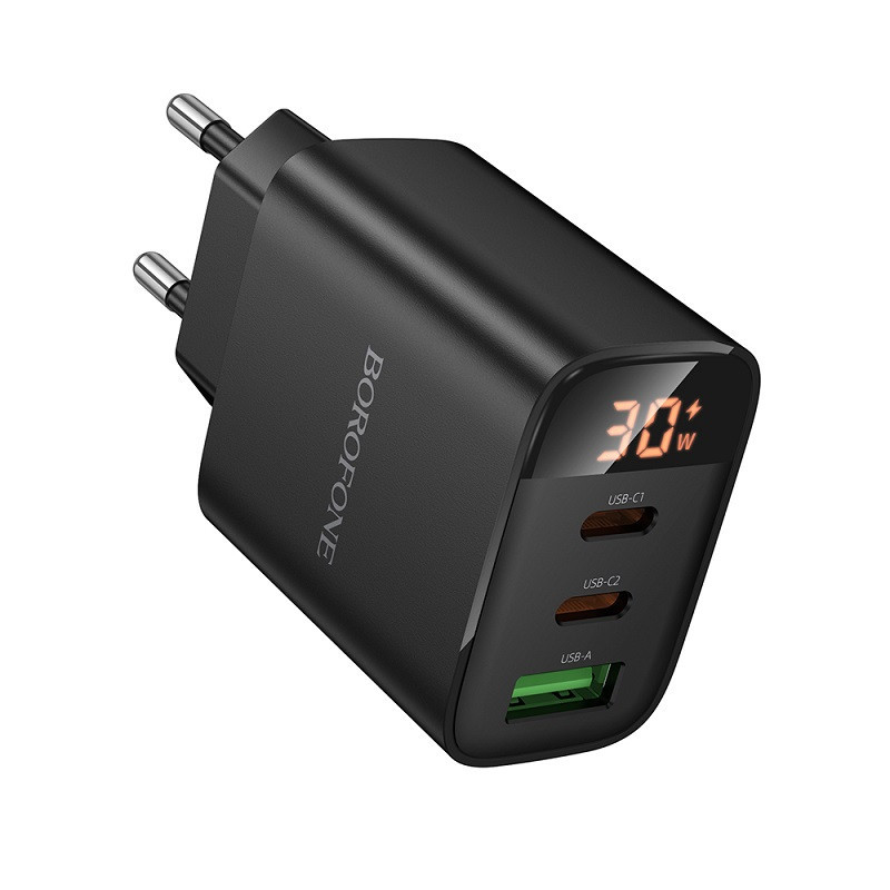 Мережевий зарядний пристрій BOROFONE BA98A Ilustre PD30W (2C1A) charger with digital display (EU) Black Одеса - фото 3