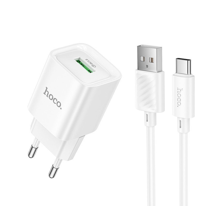 Мережевий зарядний пристрій з кабелем HOCO C145A Charm single port QC3.0 charger set(Type-C) White Одеса - фото 1