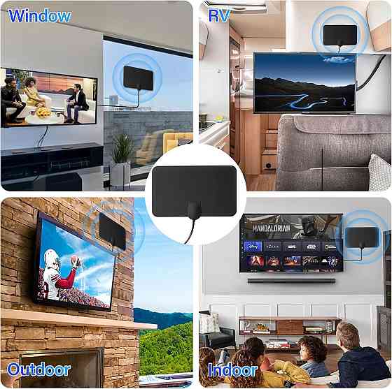 Антена телевізійна Smart 4K Чорна внутрішня активна з підсилювачем Smart IC 250+ miles 16.4FT коакс 75Ω підтримка 1080p Freeview Київ