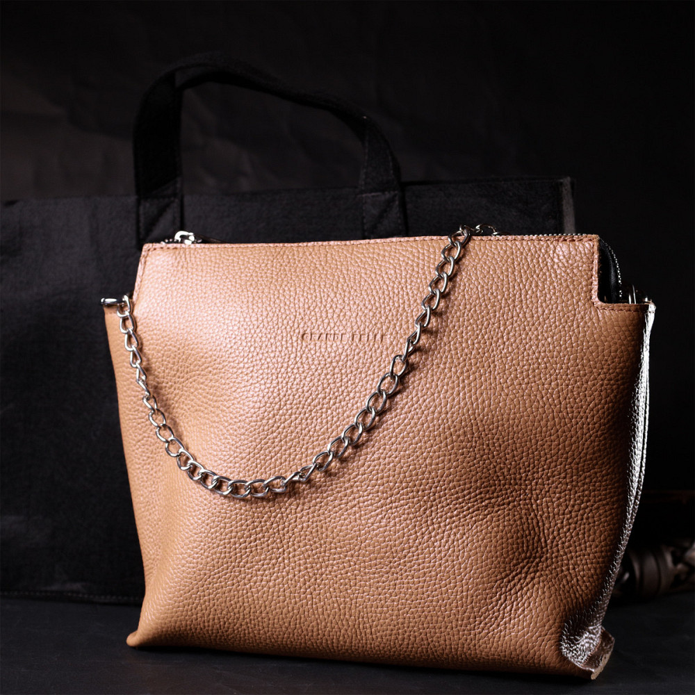 Лаконічна містка сумка для жінок з натуральної шкіри GRANDE PELLE 11696 Бежева Київ - фото 10