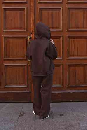 Жіночий прогулянковий теплий костюм: кофта та штани з турецької тринитки на флісі Шоколад Одеса