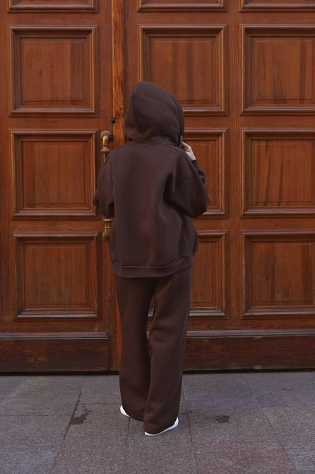 Жіночий прогулянковий теплий костюм: кофта та штани з турецької тринитки на флісі Шоколад Одеса - фото 5