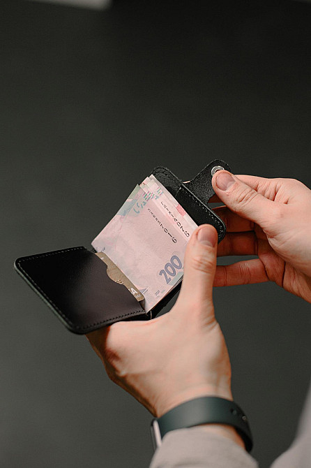 Затискач для купюр із натуральної гладкої шкіри SR012 (Чорний) Суми - фото 6