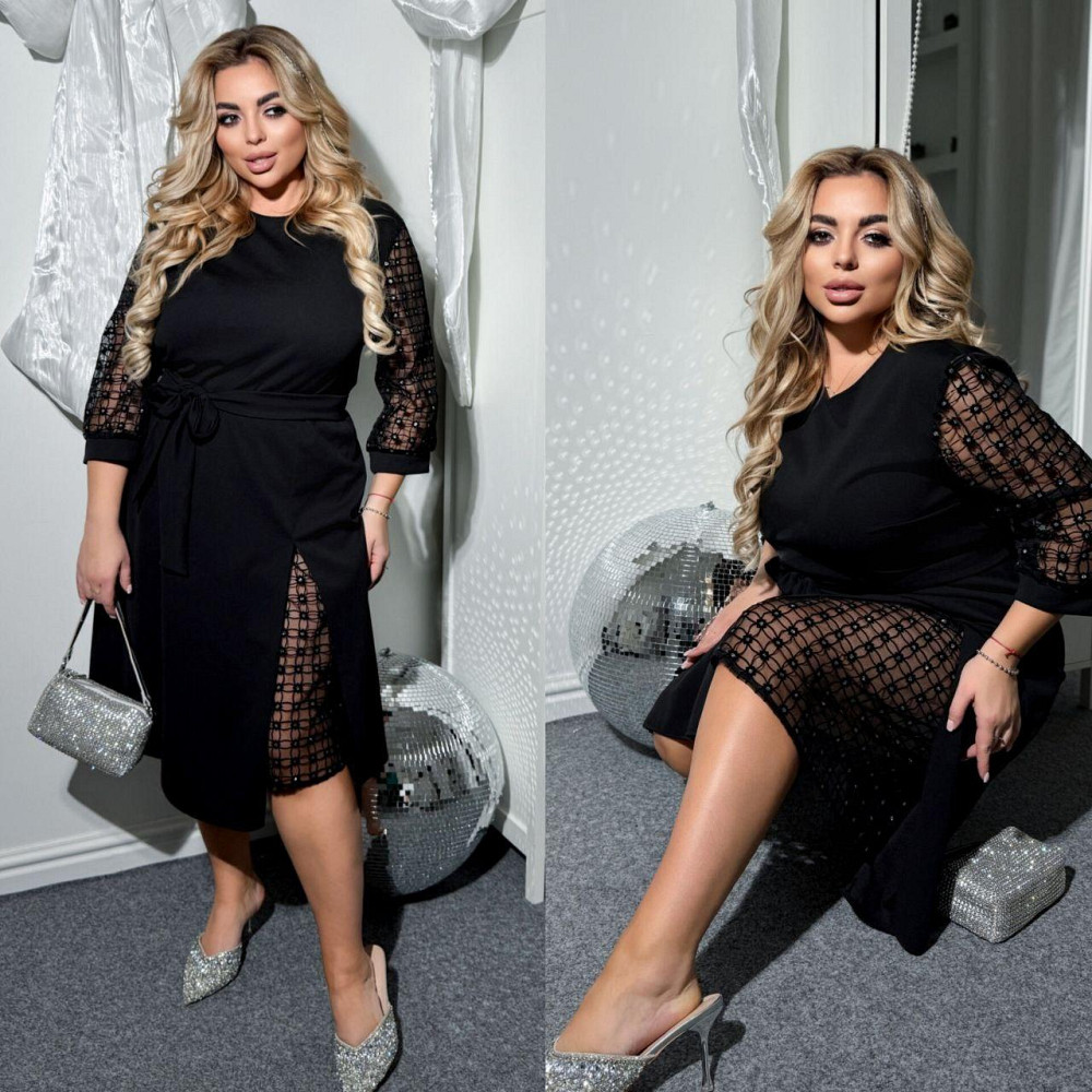 Жіноча святкова сукня батал зі вставками креп дайвінг + сітка 60/62 Одеса - фото 1