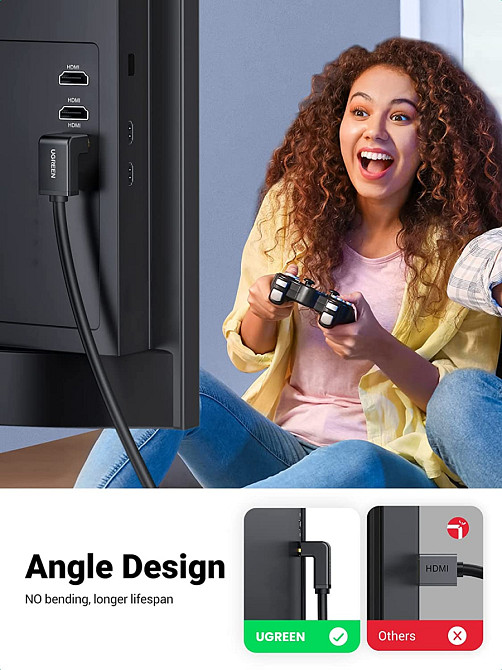 HDMI кабель V1.4 Ugreen HD103 з кутовим конекотором 10120 (1м, 270 градусів) Николаев - изображение 4