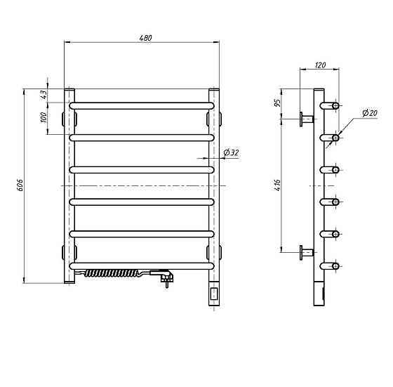 Рушникосушарка електрична NAVIN Блюз 480х600 права сенсор з таймером Київ