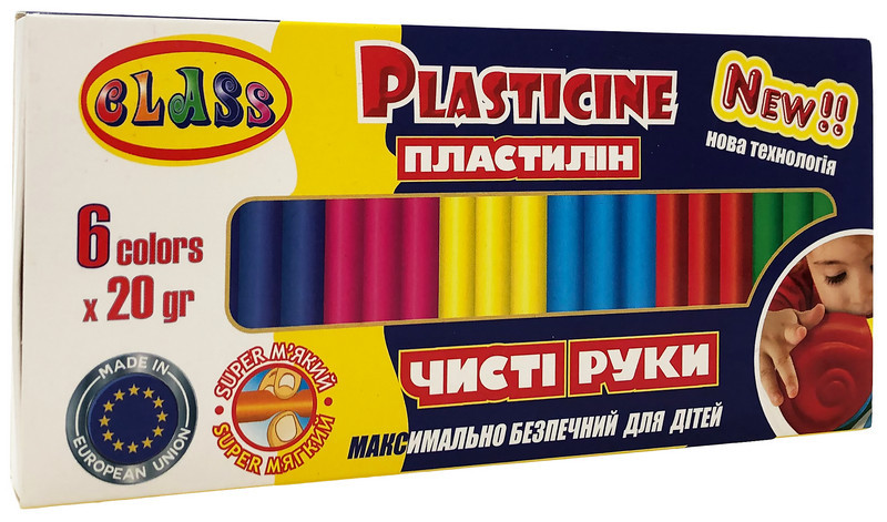Пластилін "Class" "Чисті руки MAXI"  6кол.*20гр, ECO, 7643С, шт Київ - фото 1