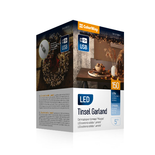 Світлодіодна гірлянда мішура 150 Led 5м 8 режимів теплий колір USB CW-G-150L5U ColorWay Житомир - изображение 11