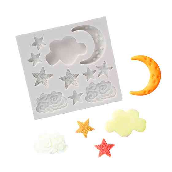 Молд силиконовый Луна тучи звёзды 80 на 85 мм серый Киев