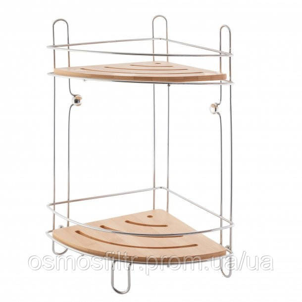 Полка угловая Axentia Боня двухярусная хром сталь бамбук 19.5х19.5х36.5 см (282093) Киев - изображение 2