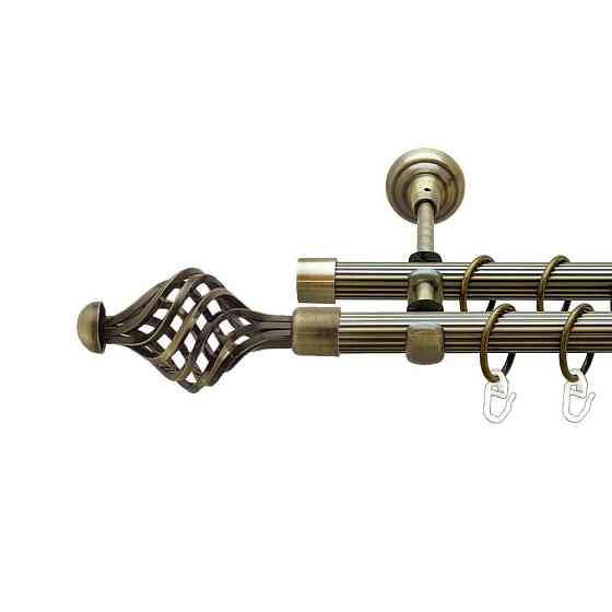 Карниз Orvit Арезо металевий дворядний відкритий рифлена труба кільце металеве Антик 19\19 мм 200 см (00-00022050) Львів