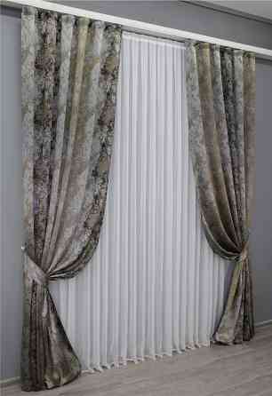 Комплект готовых штор VR-Textil Мрамор Al-7 № 1462ш Серый с венге и бежевым 150х290 см 2 шт (33-0324) Киев