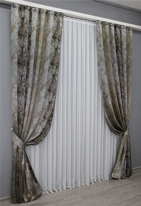Комплект готовых штор VR-Textil Мрамор Al-7 № 1462ш Серый с венге и бежевым 150х290 см 2 шт (33-0324) Киев - изображение 3
