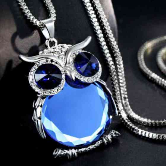 Кулон женский Сова с цепочкой 70 см серебристо-синий Киев