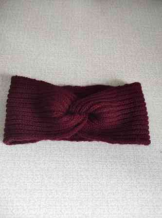 Пов'язка на голову в'язана жіноча, бордова топ Київ