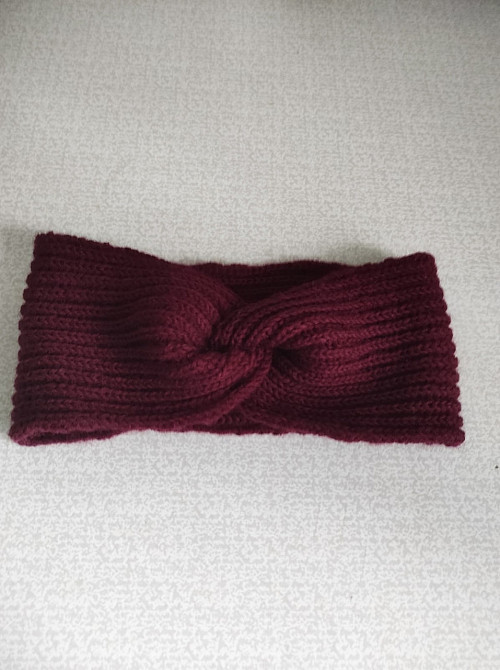 Пов'язка на голову в'язана жіноча, бордова топ Київ - фото 1