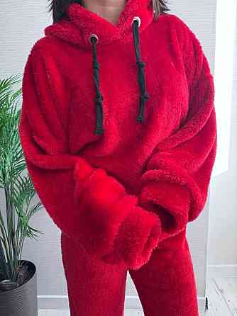 Теплий жіночий плюшевий костюм двойка плюшеве двостороннє хутро Червоний Одеса