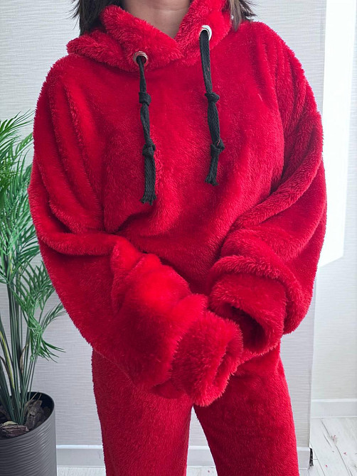 Теплый женский плюшевый костюм двойка плюшевый двухсторонний мех Красный Одесса - изображение 5