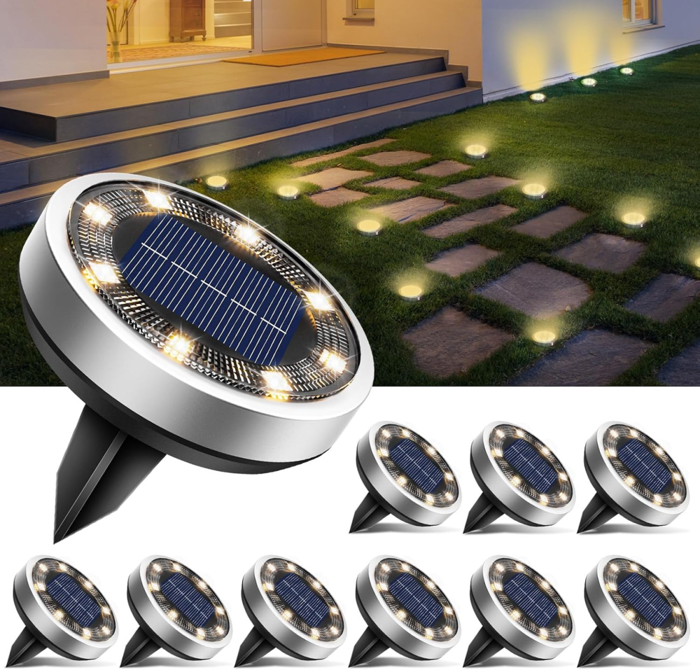 УЦЕНКА Солнечные грунтовые фонари btfarm, 10 шт., 8 LED, IP65, теплый белый свет, нержавеющая сталь Киев - изображение 2