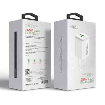 Зарядное устройство Armorstandart AR371 30W GaN Type-C + USB White (ARM77549) Винница