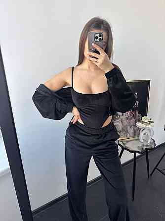 Женский стильный привлекательный велюровый костюм Черный, 44/46 Одесса