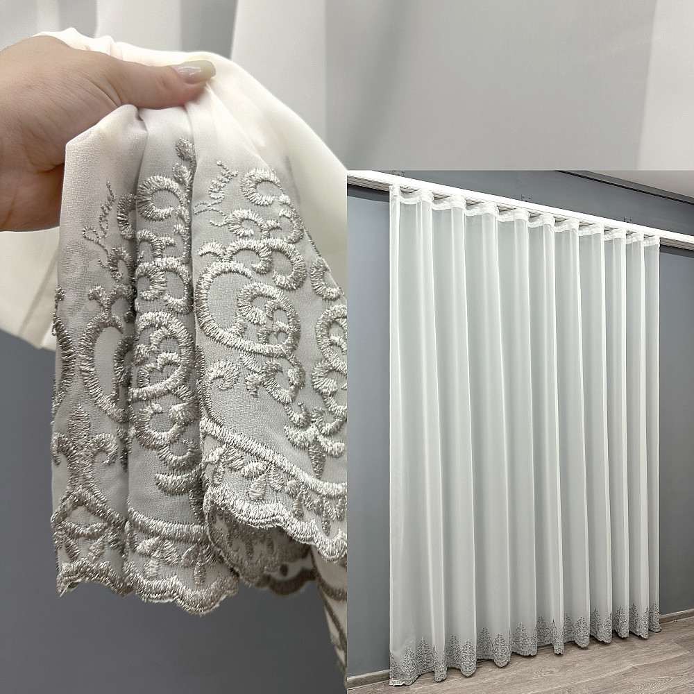 Тюль VR-Textil 1819т Креп з вишивкою і люрексом Молочний з сірим 200х270 см (42-1115) Київ - фото 1