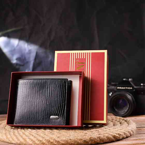 Елегантний гаманець для чоловіків у два складення Чорний (CANPELLINI) Київ