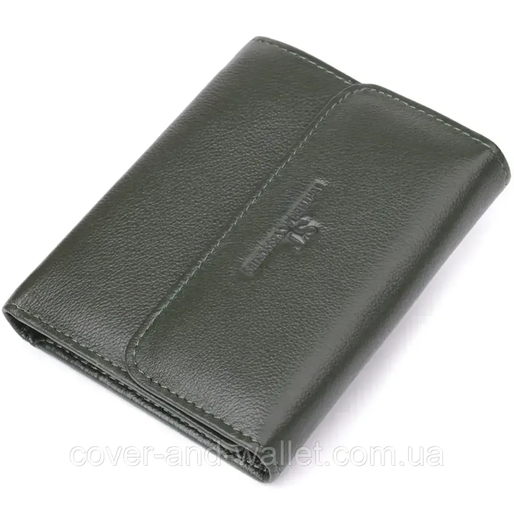 Небольшой кожаный женский кошелек на магнитах зеленого цвета ST 400 Киев - изображение 1