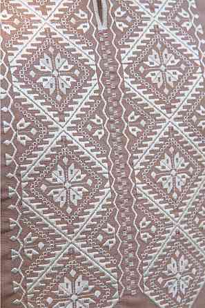 Вышиванка льняная мужская, длинный рукав, кофейная,( лен ) топ Киев