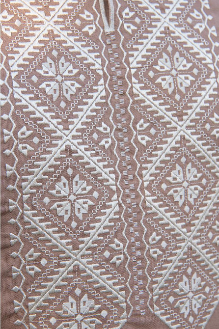 Вышиванка льняная мужская, длинный рукав, кофейная,( лен ) топ Киев - изображение 4