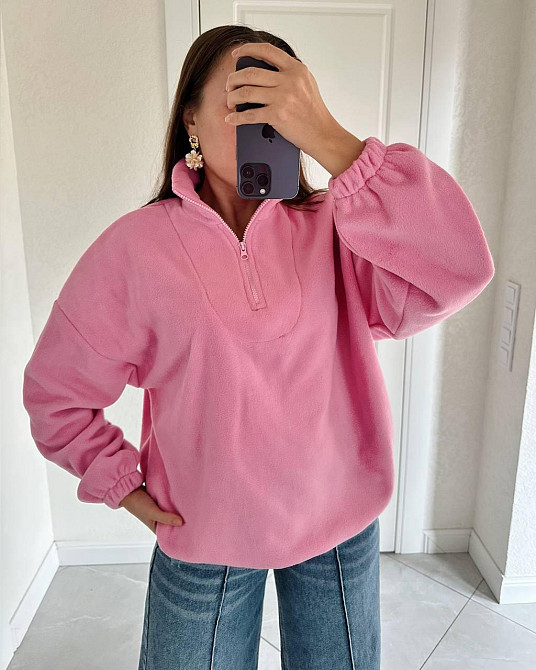 Жіноча тепла оверсайз кофта з блискавкою фліс двосторонній Одеса - фото 7