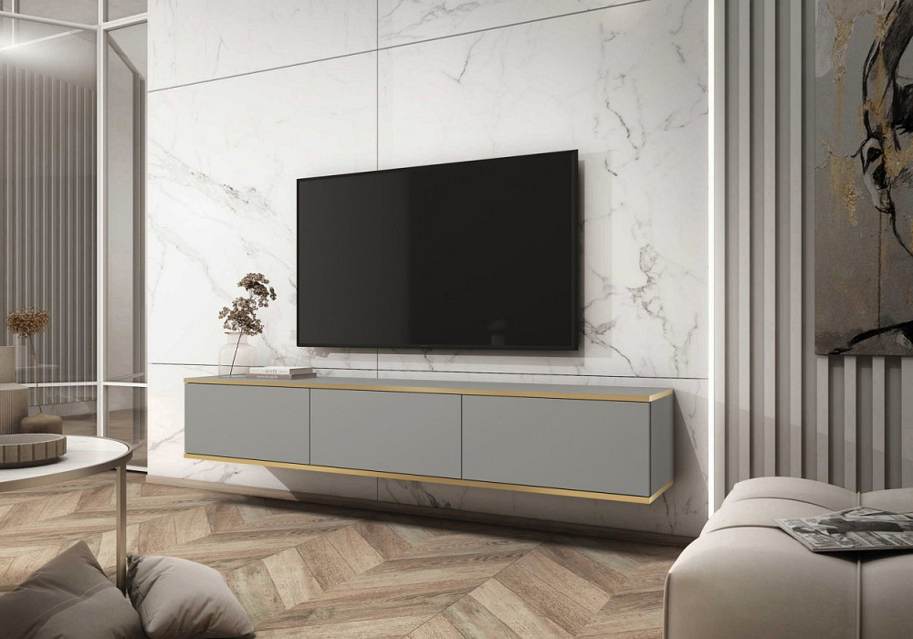 Тумба під телевізор навісна Perfect Home Оро / Oro 3-дверна RTV175 Сірий (PFH-091360) Дніпро - фото 1