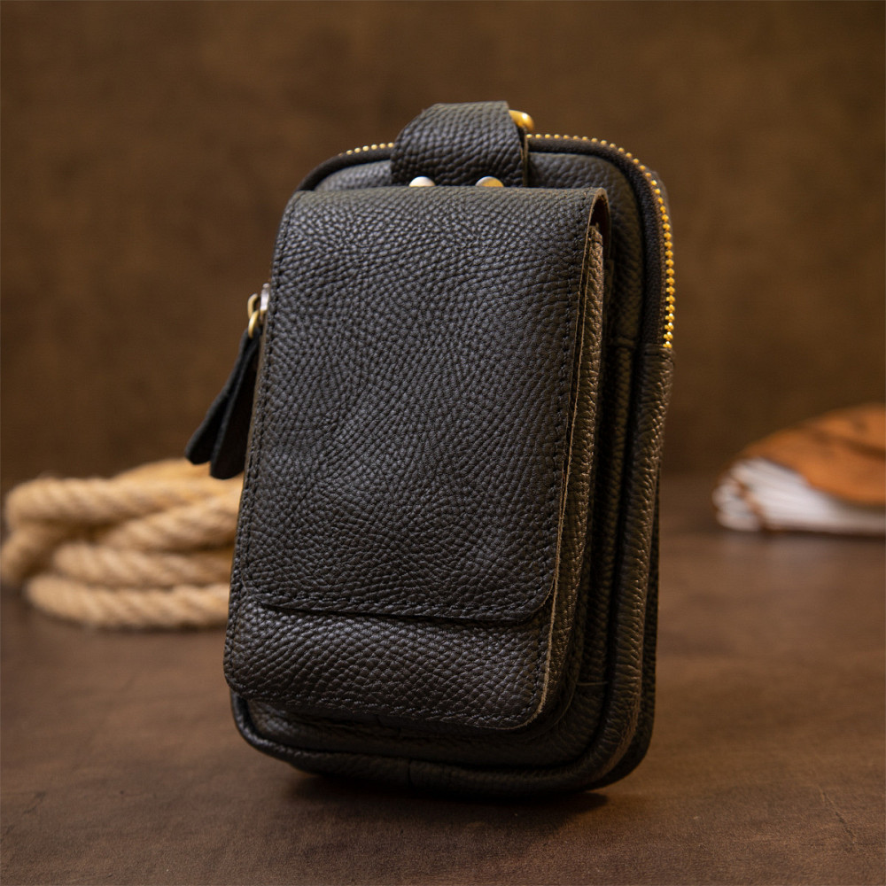 Сумка унісекс на пояс на одне відділення Чорна (Vintage) Київ - фото 2