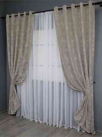 Комплект штор на люверсах VR-Textil Жаккард Sultan YL № 1206ш Серо-бежевый 150х250 см 2 шт (37-0076) Киев