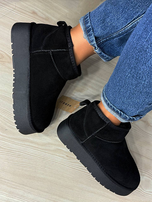 Угги женские Hengji 25-1 натуральная замша короткие на высокой подошве черные, 41, 25,5 см Киев - изображение 14