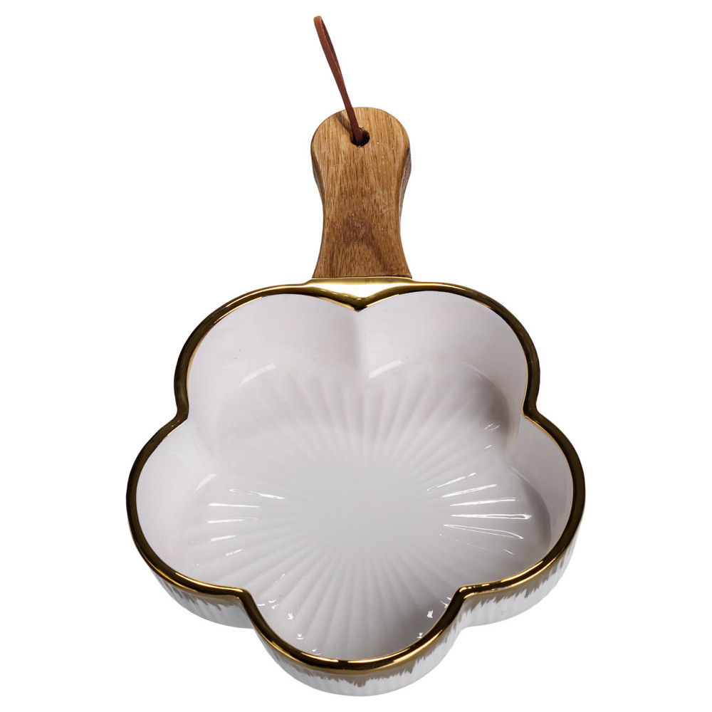 Тарелка фарфоровая глубокая с ручкой Цветок 24×16×4 (см) блюдо сервировочное с ручкой  для подачи тарелка сковорода Золото Киев - изображение 3