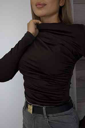 Базовий жіночий лонгслів з драпіруванням "Sweet" | Норма і батал Шоколадний, 54-56 Київ