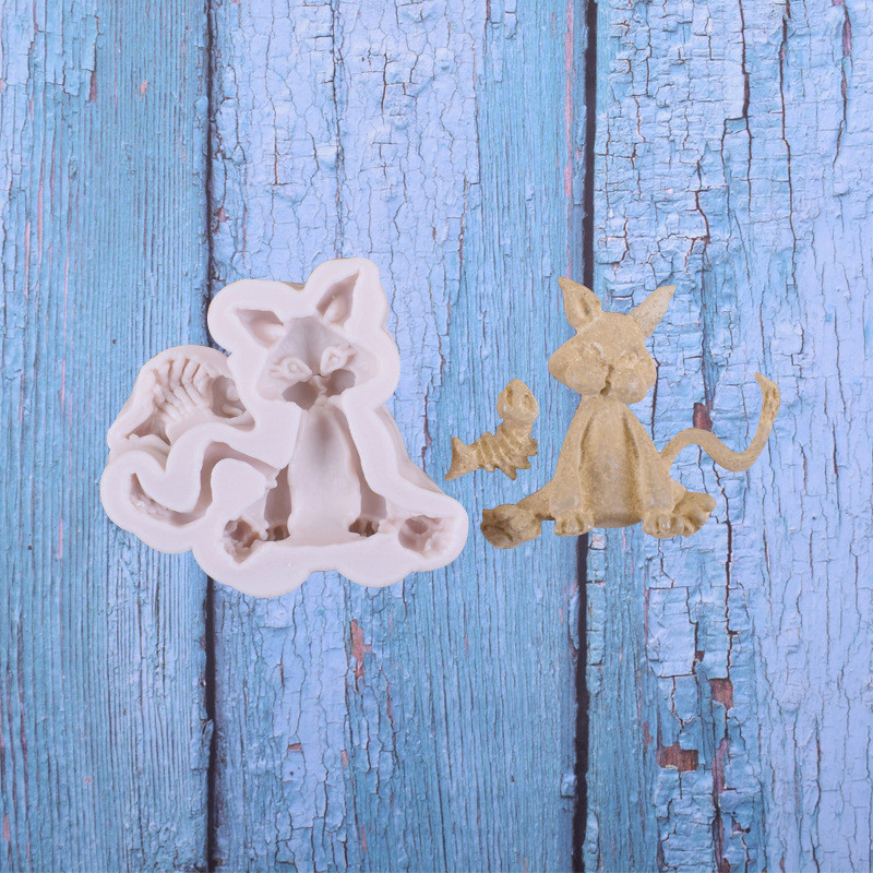 Молд силиконовый Кот с рыбой 64 на 60 мм серый Киев - изображение 7