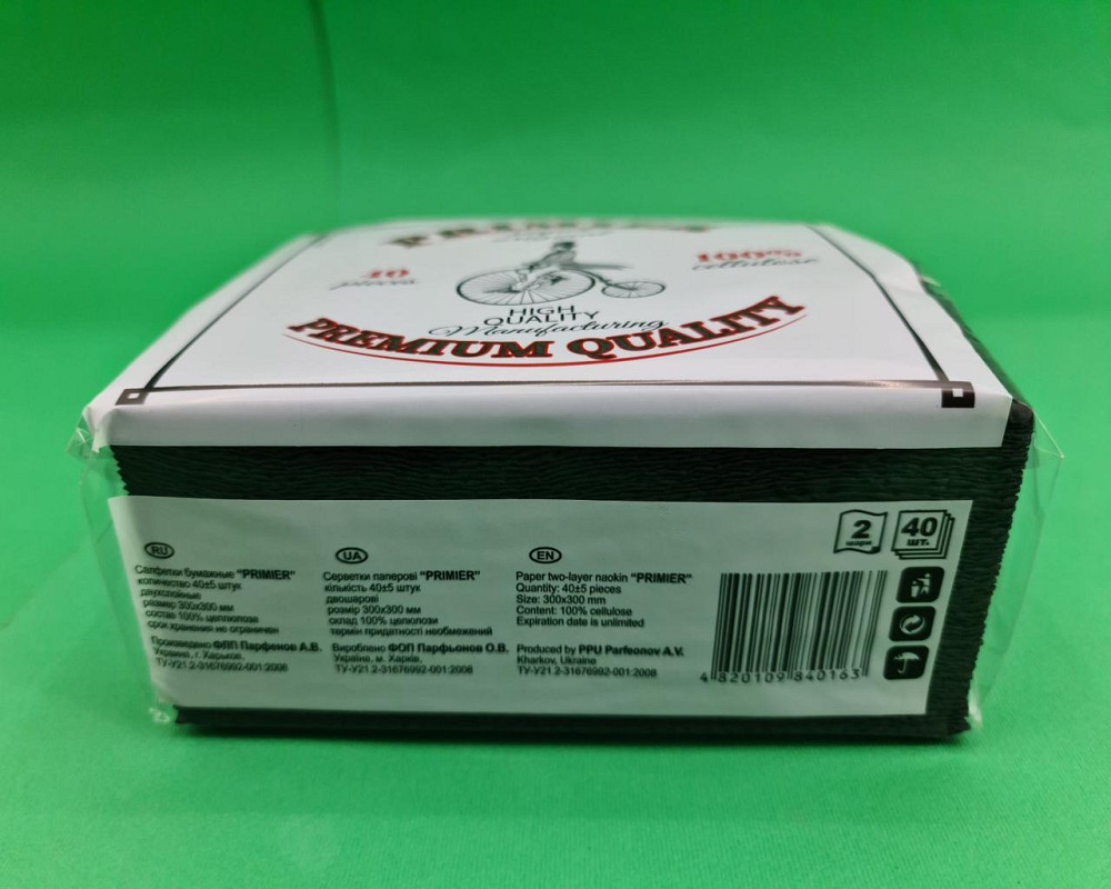 Cалветки паперові 40лист Прем'єр 2-вух шарні Чорна 30х30 (12 пачка) Харків - фото 3