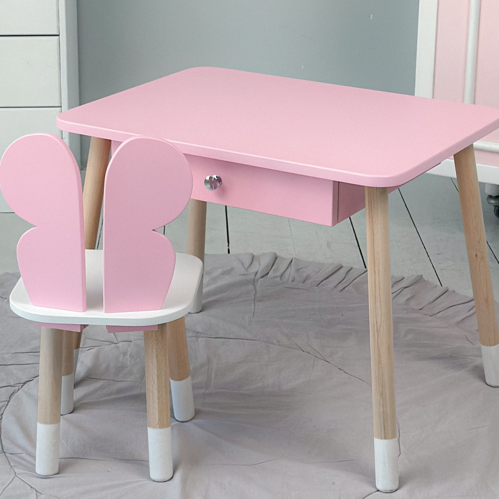 Дитячий стіл з ящиком і стільчик "Метелик", рожевий з білим Київ - фото 6