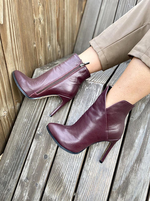 Nivelle Черевики жіночі шкіряні на шпильці 10 см. демісезонні бордові (5249) / Черевики з натур Коломия - фото 2