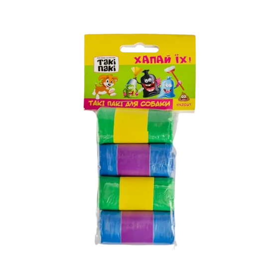 Пакети для прибирання фекалій за собаками Такі Пакі 4рул*20 пакетів (сині/зелені) Київ