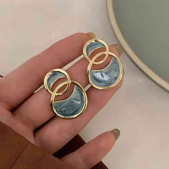 Сережки пара сережки-пусети золотисті з блакитною емаллю жіноча біжутерія Для дівчат комплект цинковий сплав Кам'янець-Подільський