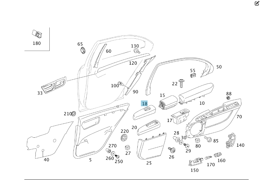 Mercedes-Benz  A2217300789 7H91 Сіра накладка кнопки склопідйомника задніх лівих дверей S-class short W221 S-class long V221 Одеса - фото 2