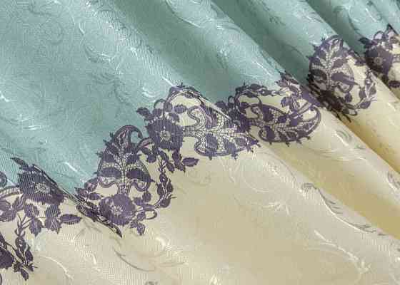 Комплект готових штор VR-Textil Льон № 1022ш Бежевий з бірюзовим 150х270 см 2 шт (30-834) Київ