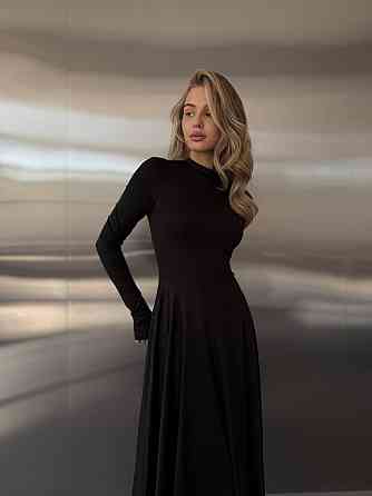 Женское стильное вечернее миди платье из микродайвинга Черный, 44/46 Одесса