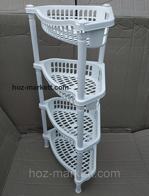 Кутова етажерка біла пластикова для ванни та кухні 4 яруси Харків - фото 7